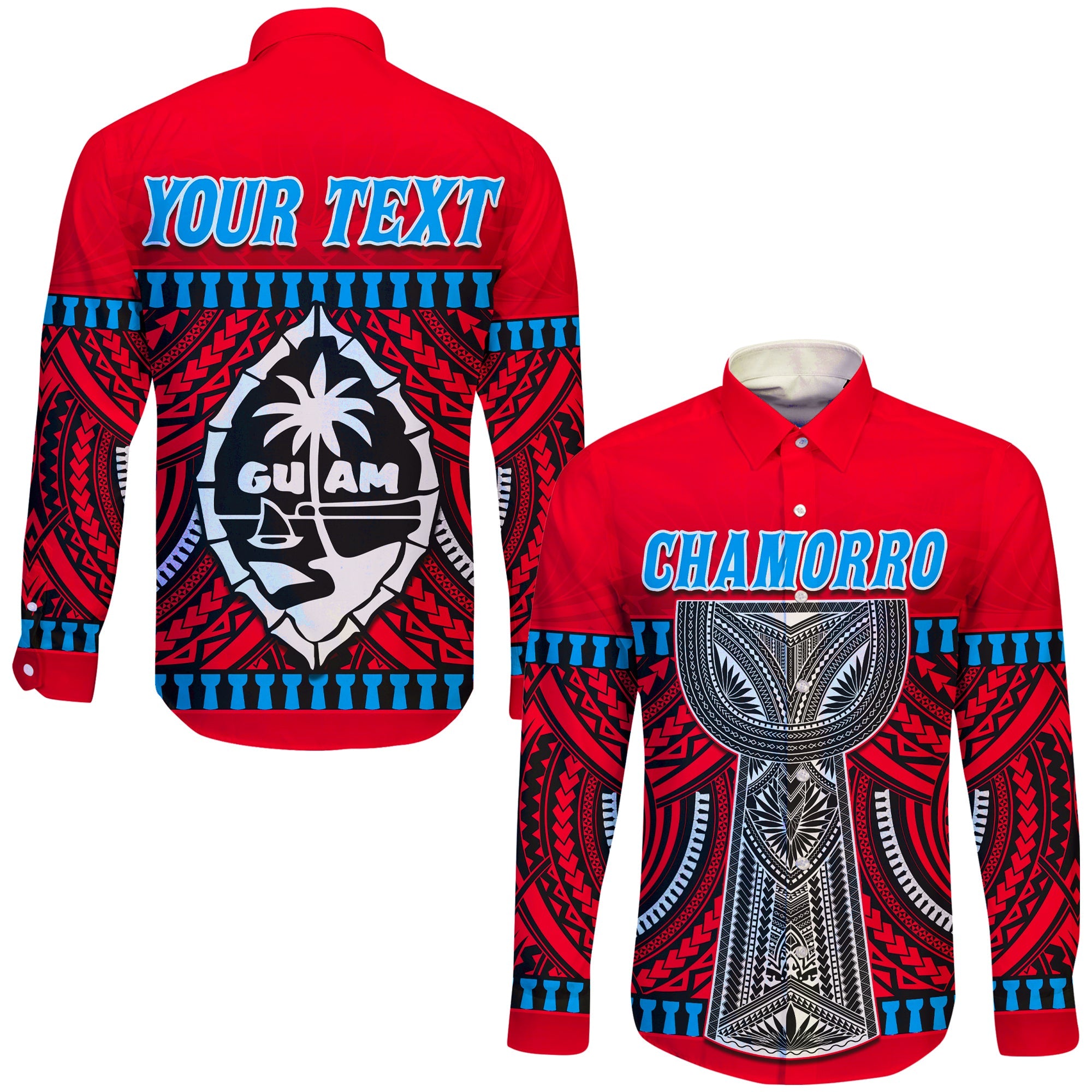 (Custom Personalised) Guam Chamorro Long Sleeve Button Shirt Latte Stone Red Polynesian Haligi LT13 Unisex Red - Polynesian Pride