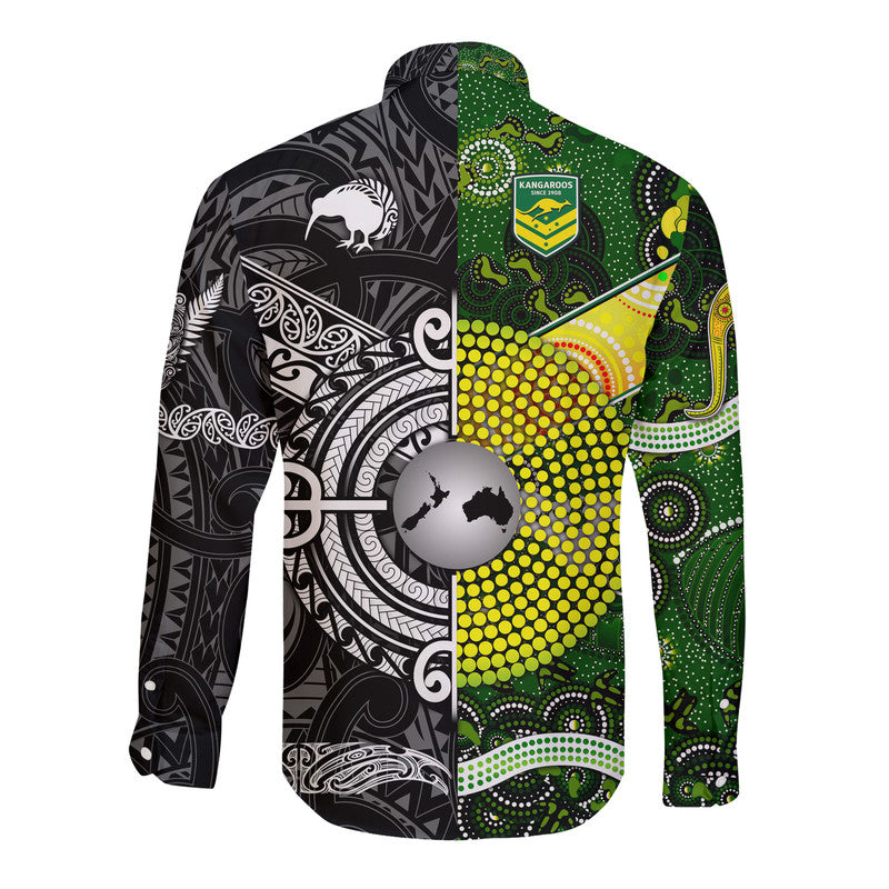 New Zealand Maori All Black And Australia Kangaroos Aboriginal Hawaii Long Sleeve Button Shirt Rugby Together LT8 - Polynesian Pride