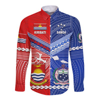 (Custom Personalised) Samoa And Kiribati Hawaii Long Sleeve Button Shirt Together LT8 Unisex Blue - Polynesian Pride