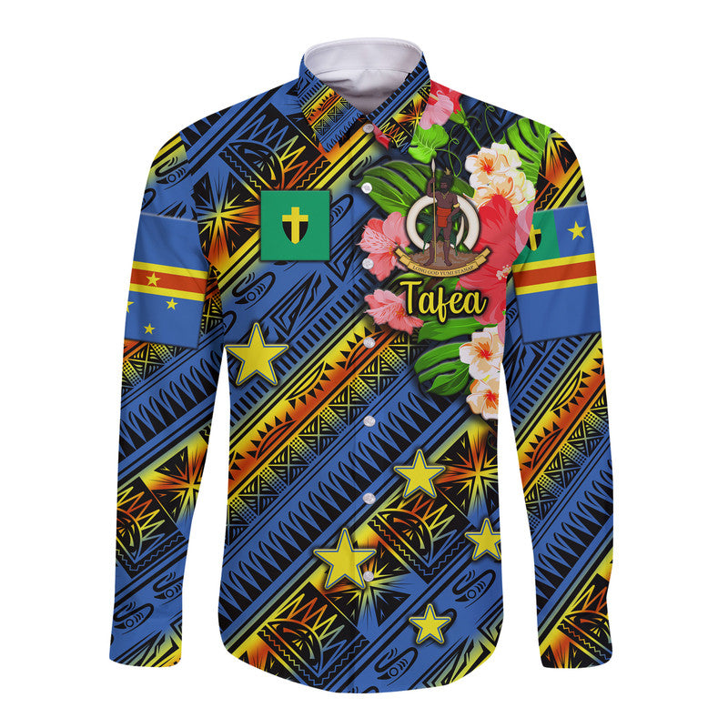 Vanuatu Tafea Hawaii Long Sleeve Button Shirt Independence Be Proud LT8 Unisex Blue - Polynesian Pride