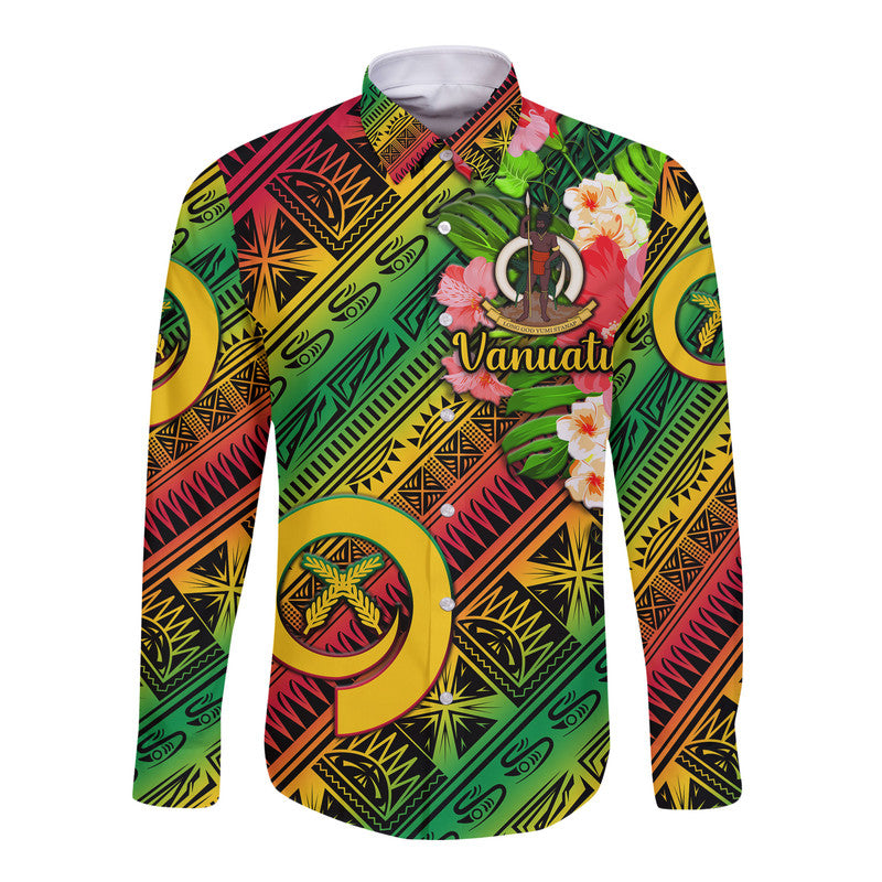 (Custom Personalised) Vanuatu Hawaii Long Sleeve Button Shirt Independence Be Proud Vanuatu Flag - Gradient Vibes LT8 Unisex Green - Polynesian Pride