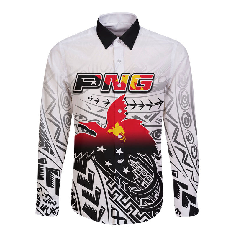 (Custom Personalised) Papua New Guinea Patterns Long Sleeve Button Shirt LT6 Unisex white - Polynesian Pride