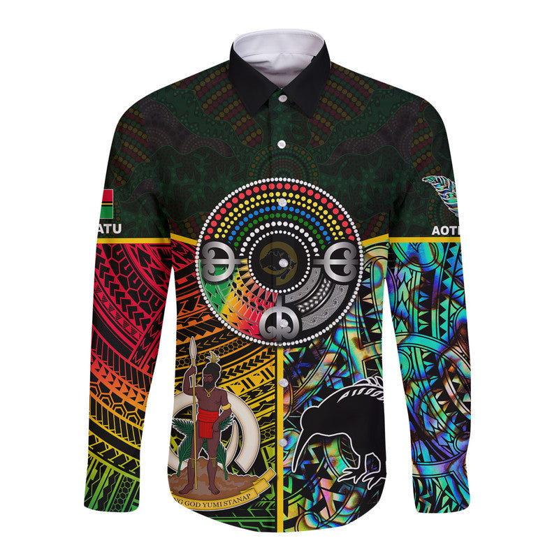 (Custom Personalised) Vanuatu Mix Maori And Aboriginal Long Sleeve Button Shirt LT6 Unisex Art - Polynesian Pride