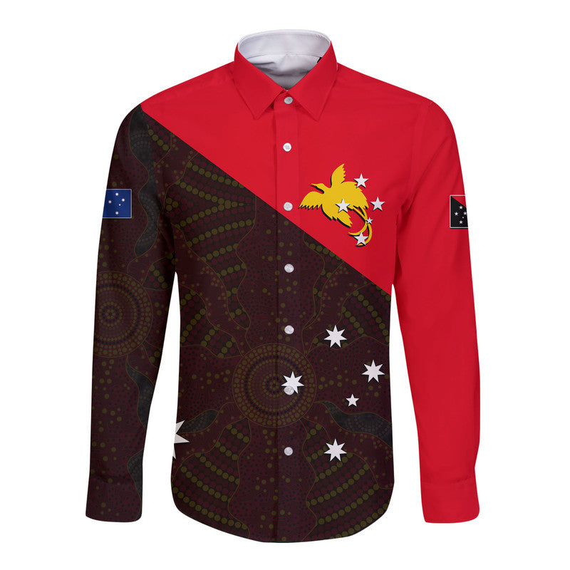 (Custom Personalised) Papua New Guinea And Australia Long Sleeve Button Shirt LT6 Unisex Red - Polynesian Pride