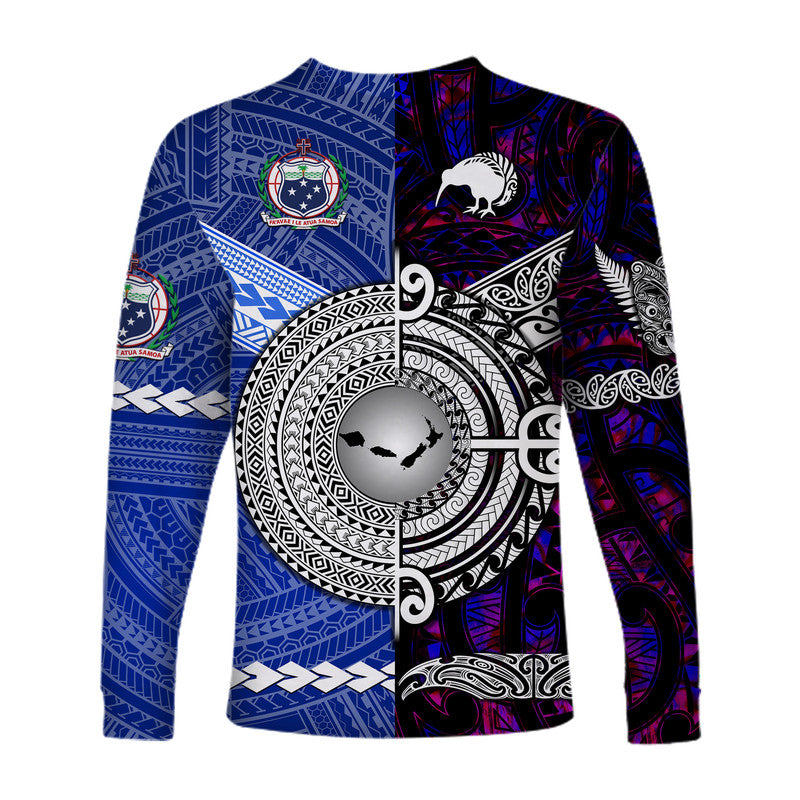 Samoa And New Zealand Long Sleeve Shirt Together - Purple LT8 - Polynesian Pride