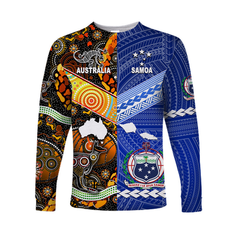 Samoa And Australia Aboriginal Long Sleeve Shirt Together LT8 Unisex Blue - Polynesian Pride