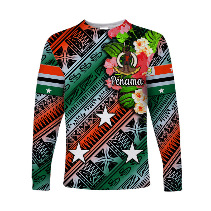 Vanuatu Penama Long Sleeve Shirt Independence Be Proud LT8 Unisex Green - Polynesian Pride