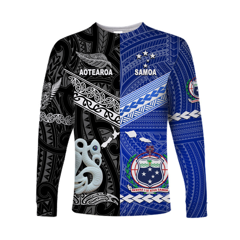 (Custom Personalised) Samoa And New Zealand Long Sleeve Shirt Together - Black LT8 Unisex Black - Polynesian Pride