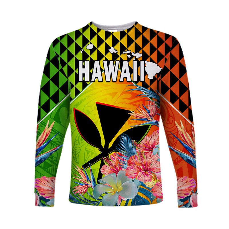 Hawaii Long Sleeve Shirt Hawaiian Tribal Kanaka Maoli Hibiscus LT14 Unisex Reggae - Polynesian Pride