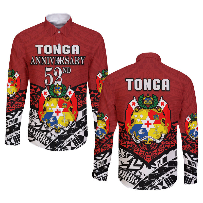 Tonga Long Sleeve Button Shirt Independence Anniversary Special Version 2022 LT14 Unisex Red - Polynesian Pride