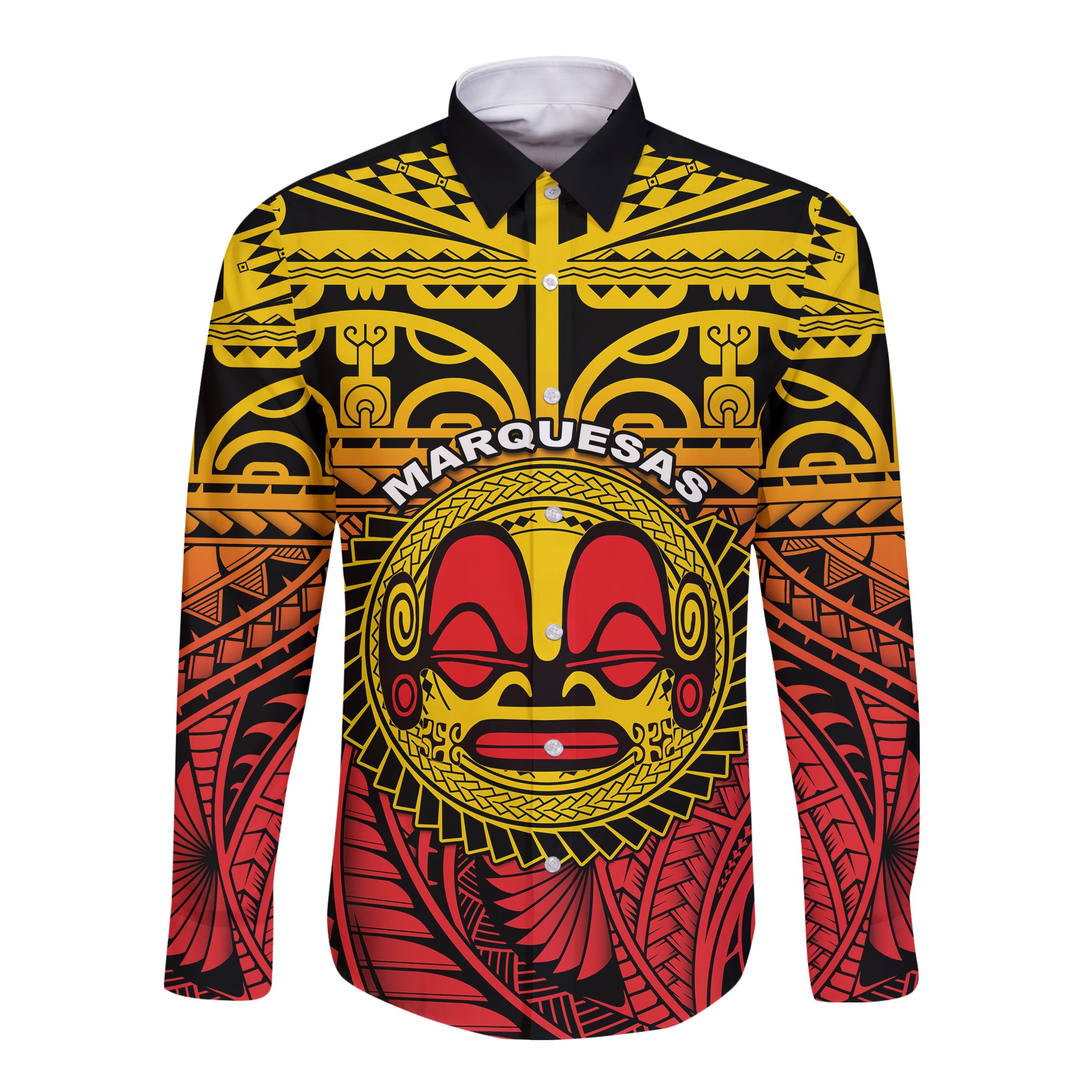 Marquesas Islands Long Sleeve Button Shirt Mata Tiki Polynesian Pattern LT13 Unisex Yellow - Polynesian Pride