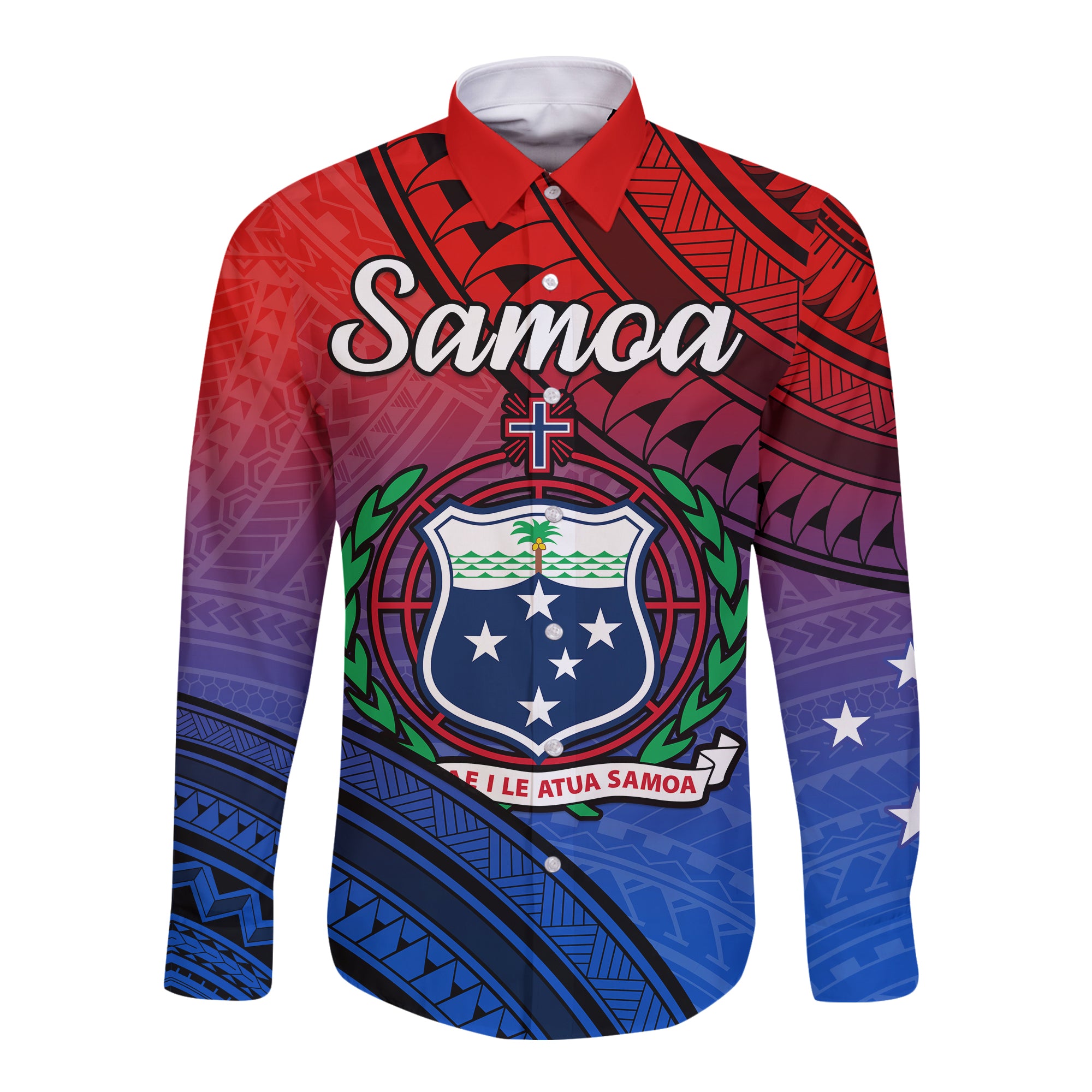 Samoa Hawaii Long Sleeve Button Shirt Style Gradient Sporty Original LT13 Unisex Gradient - Polynesian Pride