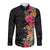 Hawaii Flowers Mix Tribal Pattern Long Sleeves Button Shirt LT6 Unisex Black - Polynesian Pride