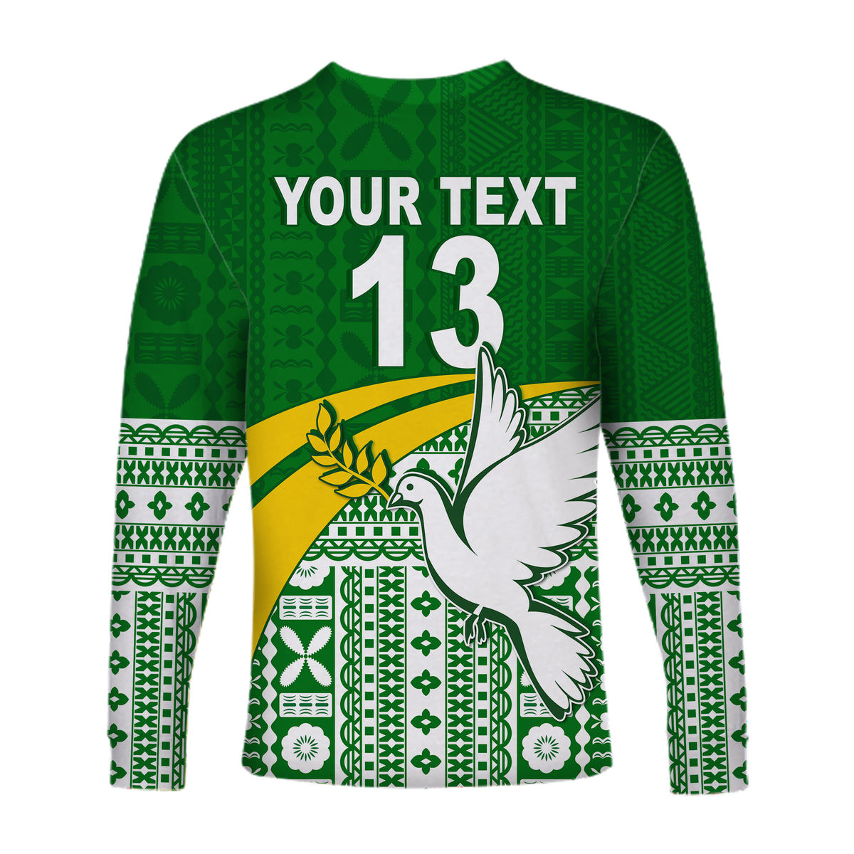 (Custom Text and Number) Tailevu Rugby Long Sleeve Shirt Fiji Rugby Tapa Pattern Green LT13 - Polynesian Pride