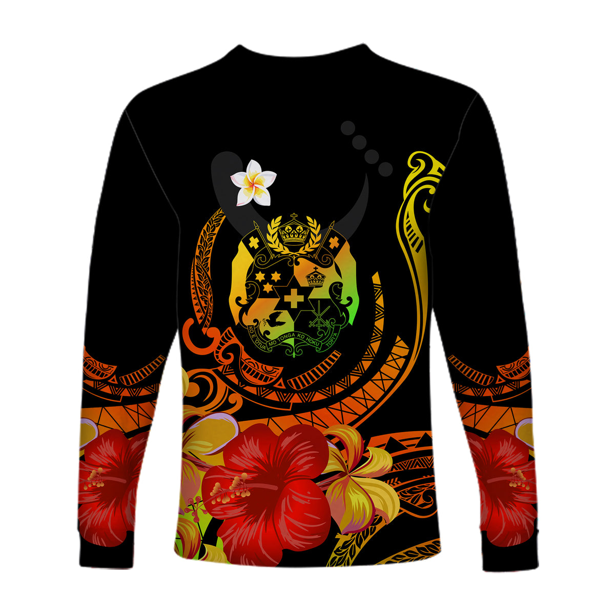 Tropical Flowers Tonga Coat Of Arms Polynesia Long Sleeve Shirt LT13 - Polynesian Pride