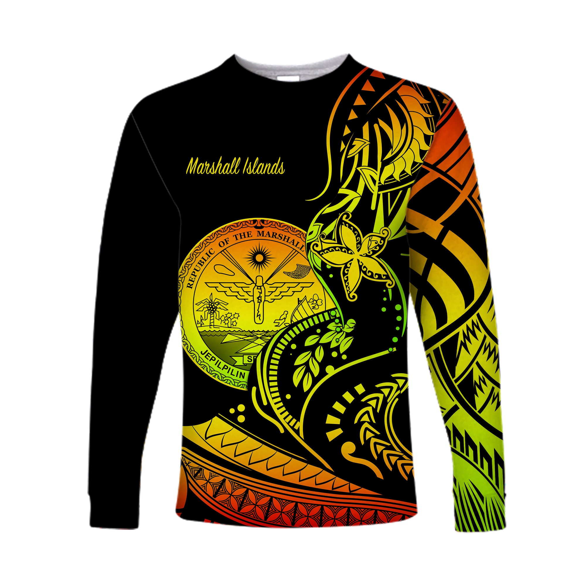 Marshall Islands Long Sleeve Shirt Proud Seal Star Version Reggae LT13 Unisex Reggae - Polynesian Pride