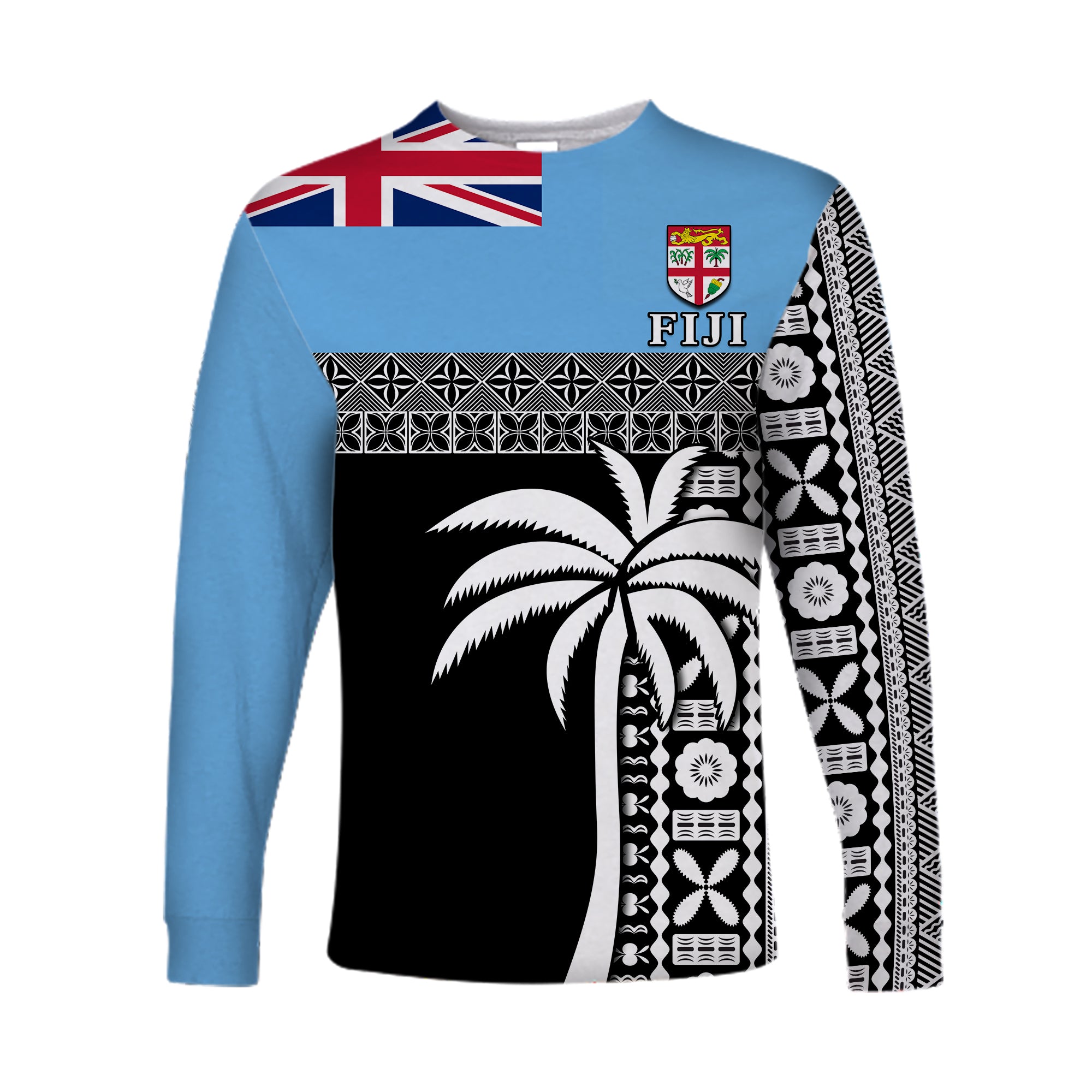 Fiji Tapa Pattern Long Sleeve Shirt Coconut Tree LT13 Unisex Blue - Polynesian Pride