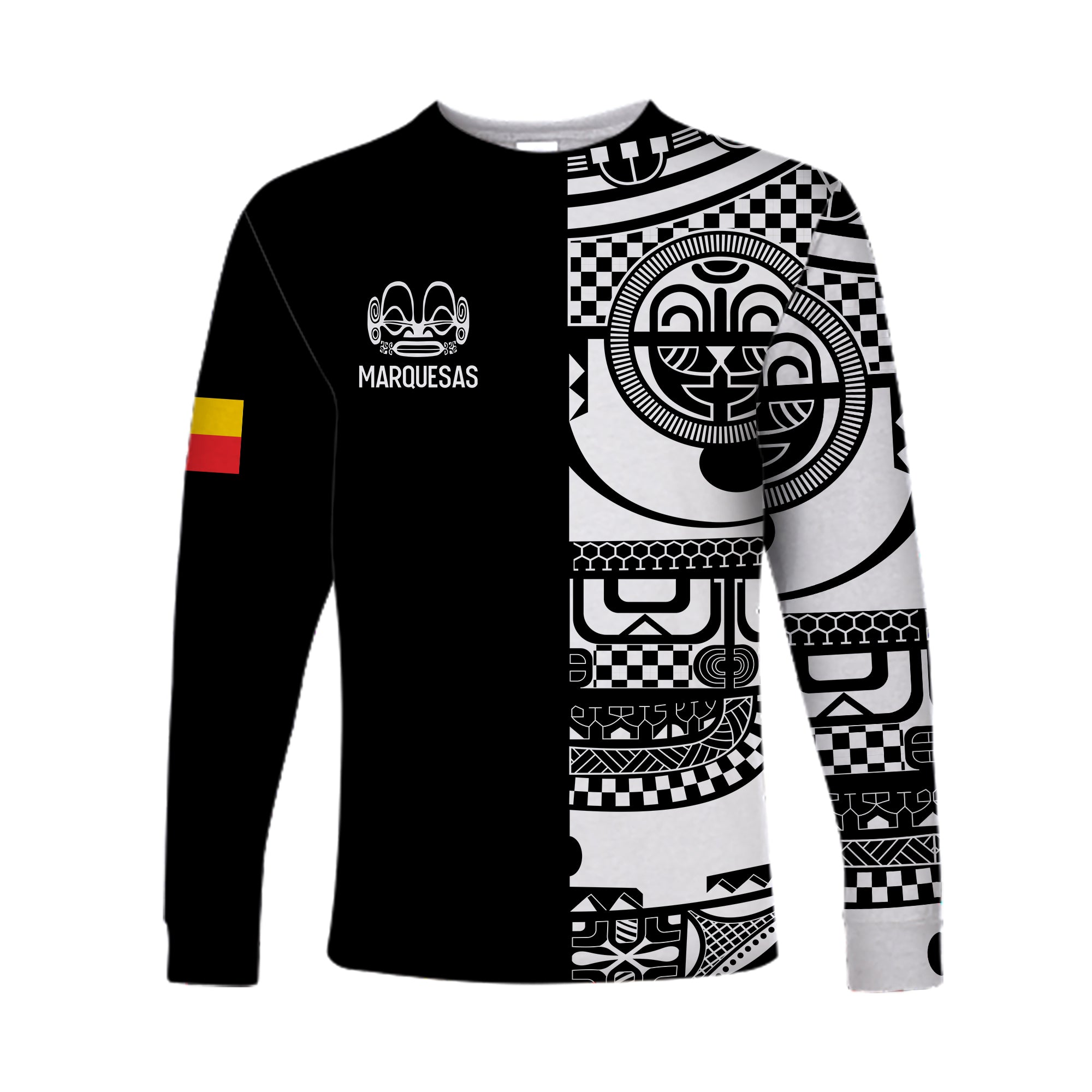 Marquesas Islands Tiki Long Sleeve Shirt Marquesan Tattoo LT13 Unisex Black - Polynesian Pride