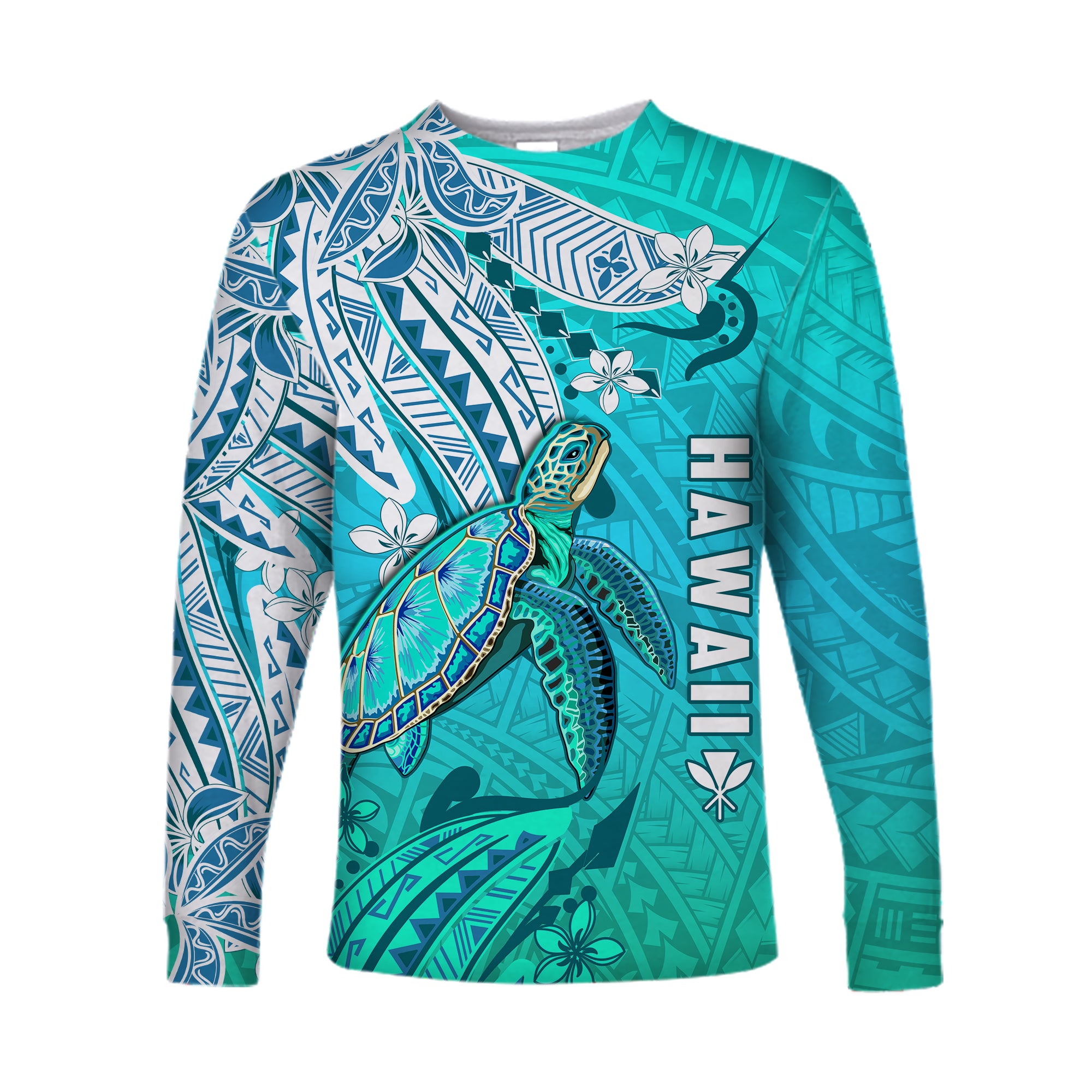 Hawaiian Islands Long Sleeve Shirt Turtle Mix Hawaii Polynesian LT13 Unisex Blue - Polynesian Pride