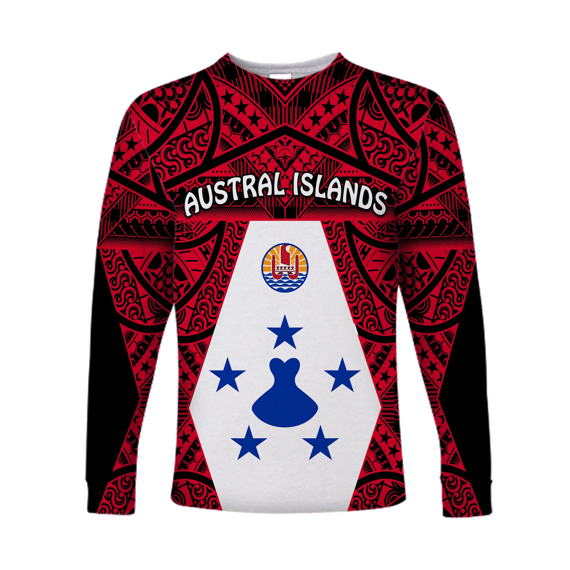 Austral Islands Long Sleeve Shirt Polynesian Pattern French Polynesia LT13 Unisex Red - Polynesian Pride