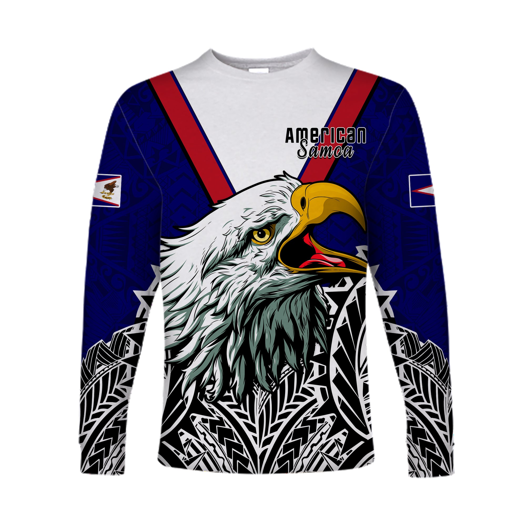 American Samoa Long Sleeve Shirt Bald Eagle Mix Polynesian LT13 Unisex Blue - Polynesian Pride