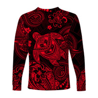 Hawaii Turtle Polynesian Long Sleeve Shirt Plumeria Flower Unique Style - Red LT8 - Polynesian Pride