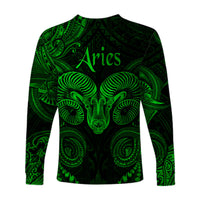 Aries Zodiac Polynesian Long Sleeve Shirt Unique Style - Green LT8 - Polynesian Pride
