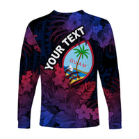 (Custom Personalised) Guam Polynesian Long Sleeve Shirt Tropical Flowers - Gradient Vibes LT8 - Polynesian Pride
