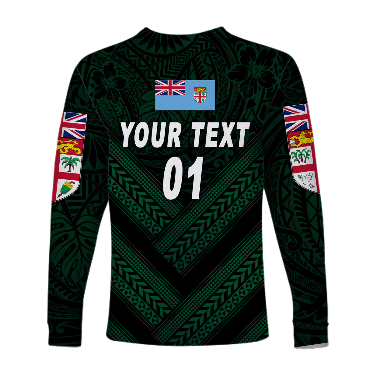 (Custom Personalised) Fiji Ovalau Rugby Long Sleeve Shirts Dark Green Style, Custom Text And Number LT8 - Polynesian Pride