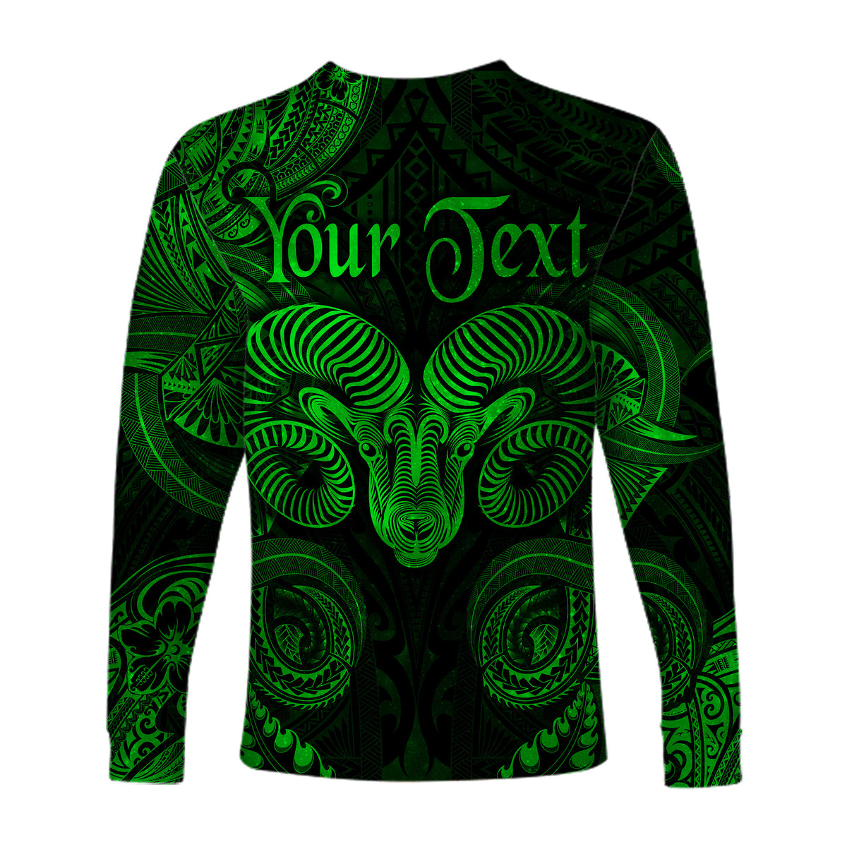 (Custom Personalised) Aries Zodiac Polynesian Long Sleeve Shirt Unique Style - Green LT8 - Polynesian Pride