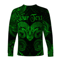 (Custom Personalised) Aries Zodiac Polynesian Long Sleeve Shirt Unique Style - Green LT8 - Polynesian Pride