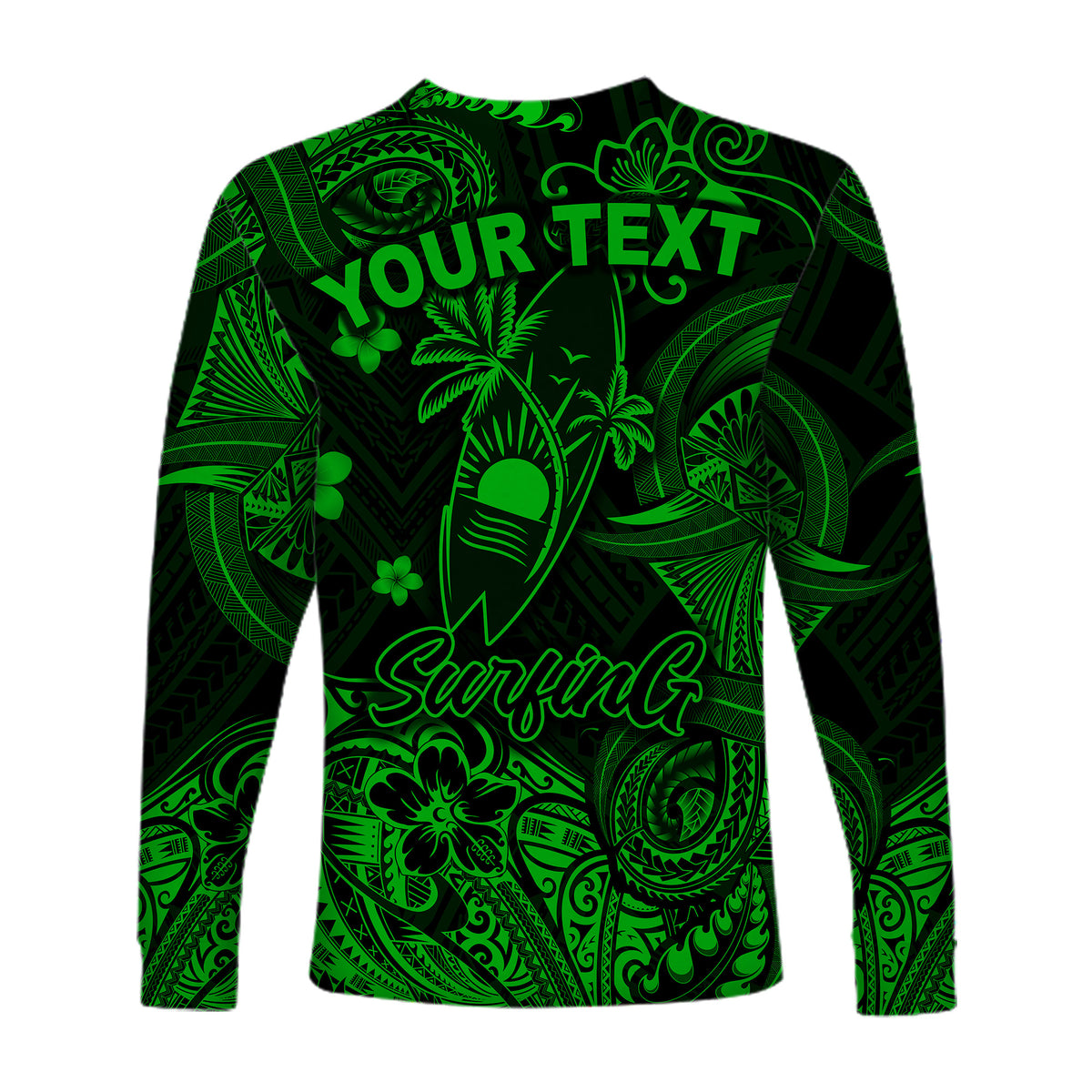 (Custom Personalised) Hawaii Surfing Polynesian Long Sleeve Shirt Unique Style - Green LT8 - Polynesian Pride