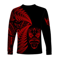 New Zealand Haka Rugby Maori Long Sleeve Shirt Silver Fern Vibes - Red LT8 - Polynesian Pride