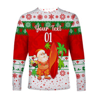 (Custom Personalised) Hawaii Christmas Long Sleeve Shirt Santa Claus Surfing Simple Style - White LT8 - Polynesian Pride
