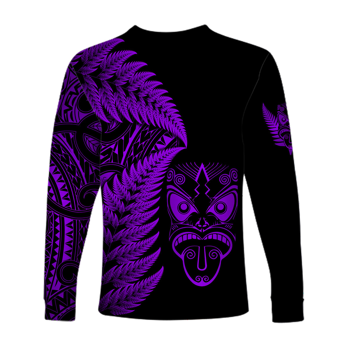 New Zealand Haka Rugby Maori Long Sleeve Shirt Silver Fern Vibes - Purple LT8 - Polynesian Pride