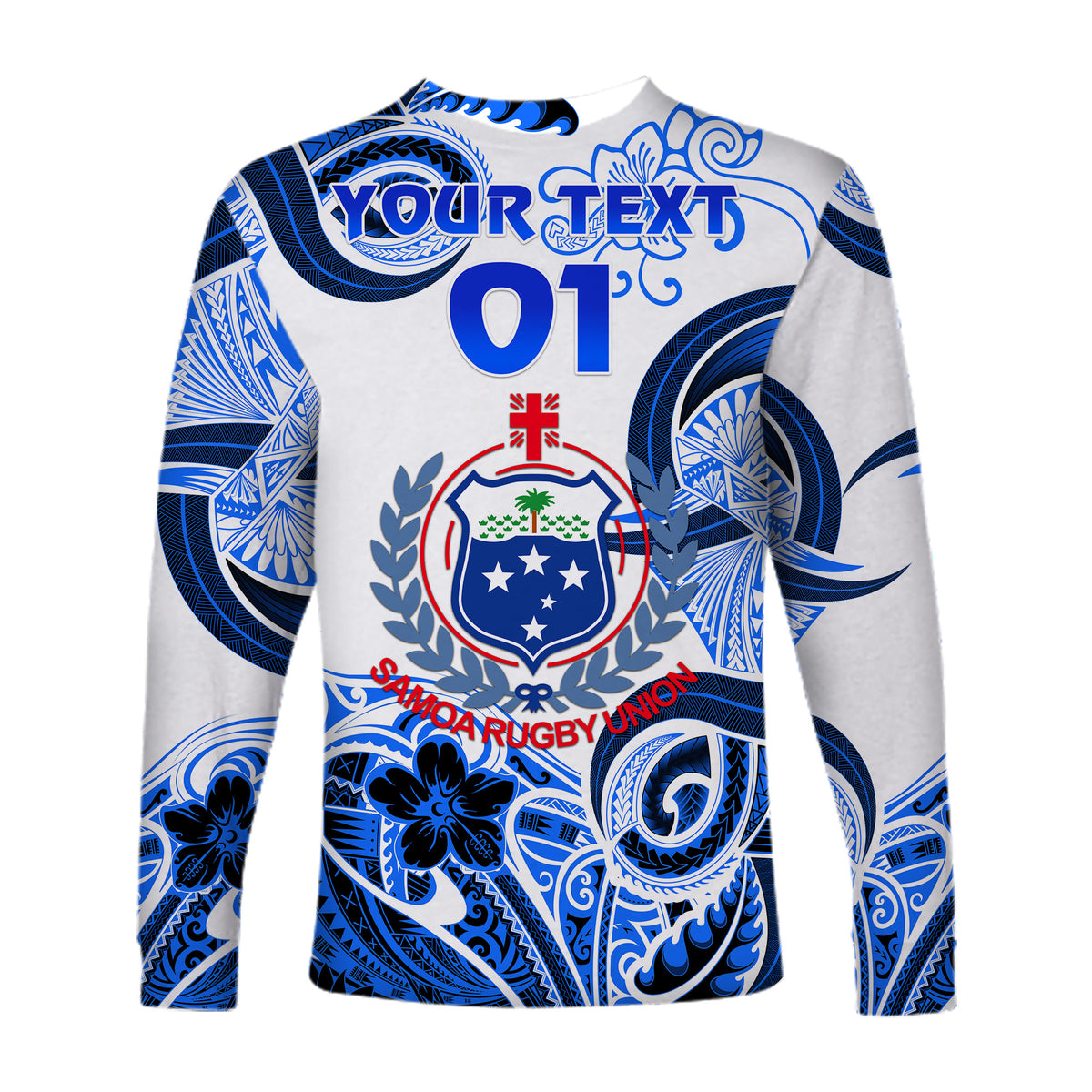 (Custom Personalised) Samoa Manu Long Sleeve Shirt Rugby Unique Style - White LT8 - Polynesian Pride