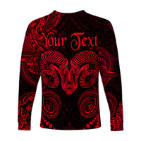 (Custom Personalised) Aries Zodiac Polynesian Long Sleeve Shirt Unique Style - Red LT8 - Polynesian Pride