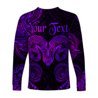 (Custom Personalised) Aries Zodiac Polynesian Long Sleeve Shirt Unique Style - Purple LT8 - Polynesian Pride