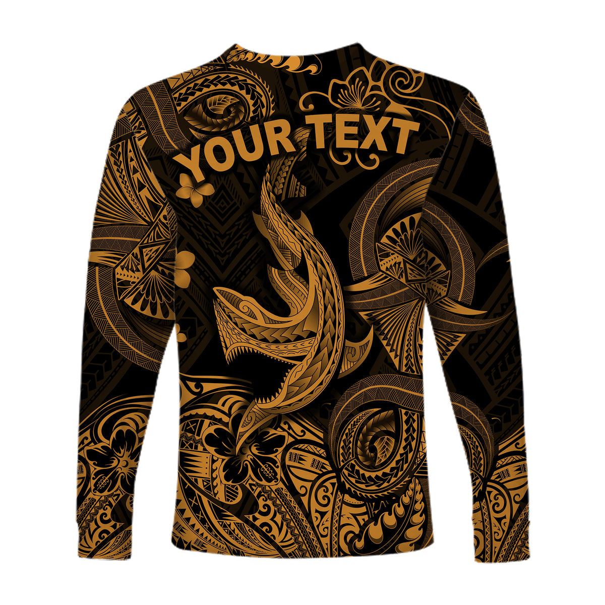 (Custom Personalised) Hawaii Angry Shark Polynesian Long Sleeve Shirt Unique Style - Gold LT8 - Polynesian Pride
