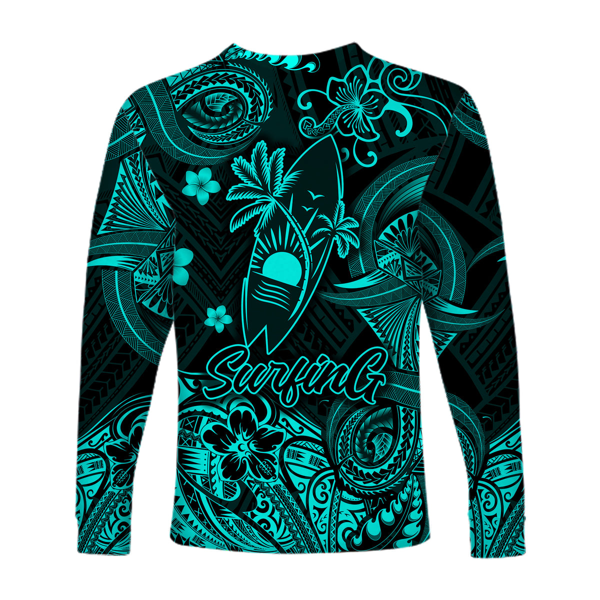 Hawaii Surfing Polynesian Long Sleeve Shirt Unique Style - Turquoise LT8 - Polynesian Pride