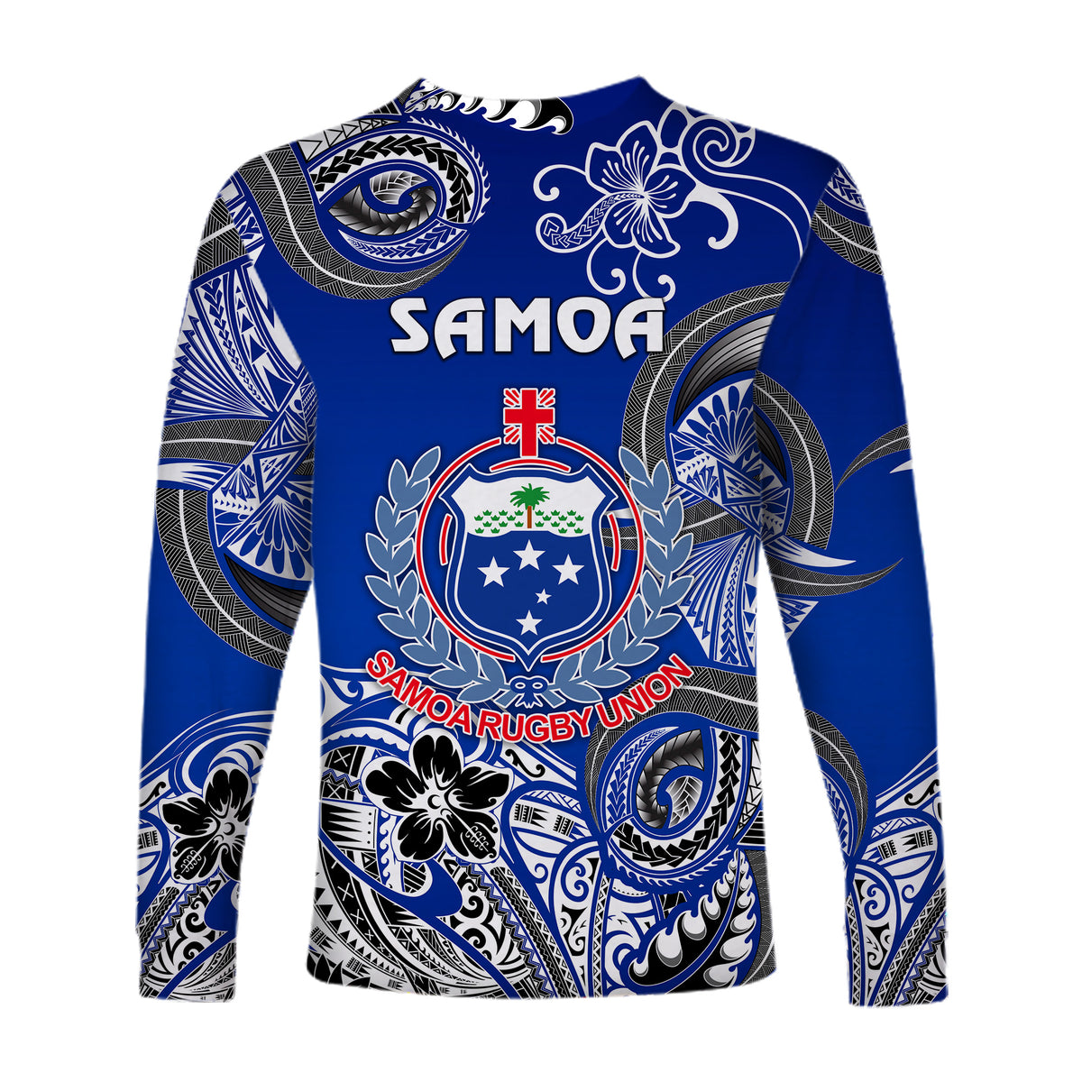 Samoa Manu Long Sleeve Shirt Rugby Unique Style - Blue White LT8 - Polynesian Pride