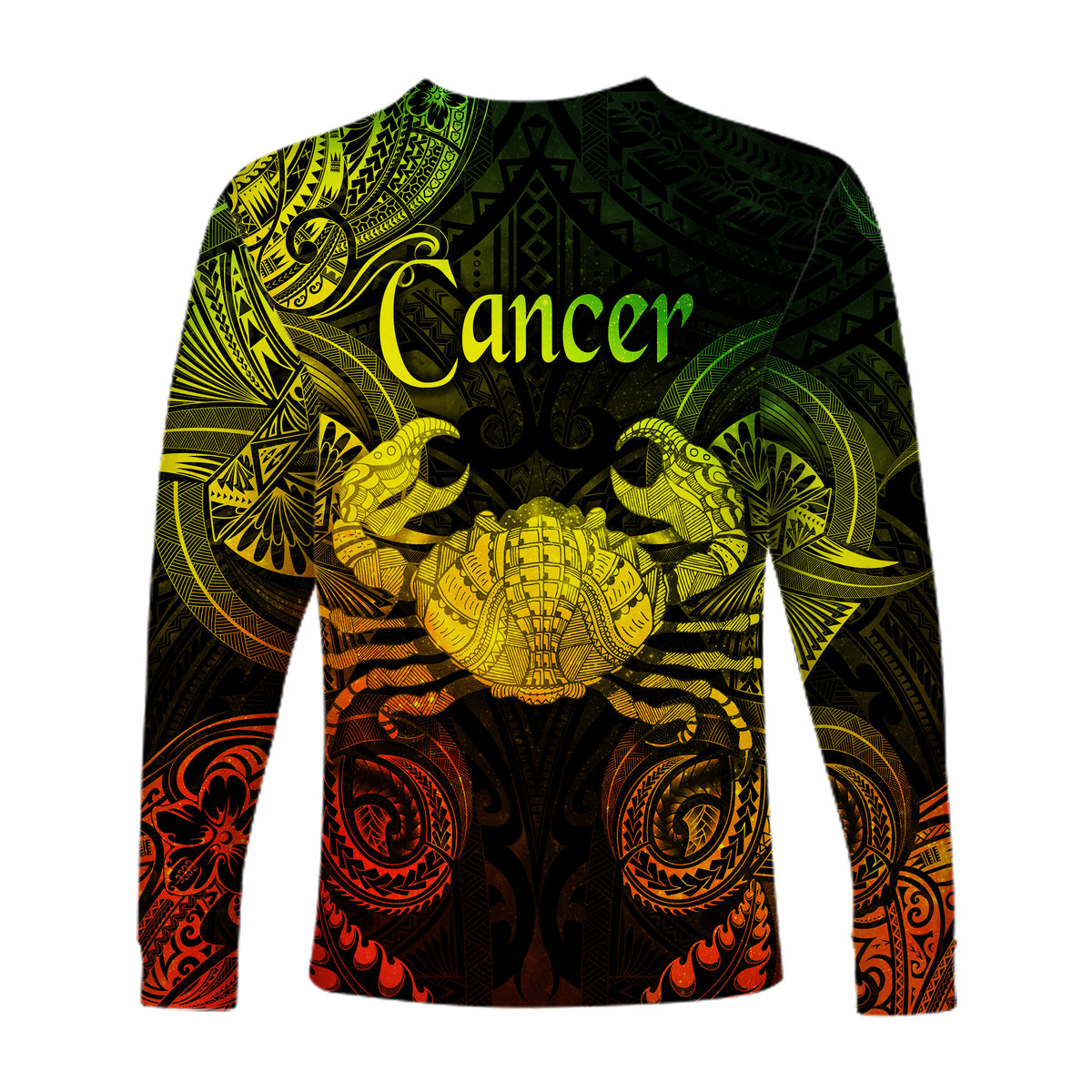 Cancer Zodiac Polynesian Long Sleeve Shirt Unique Style - Reggae LT8 - Polynesian Pride
