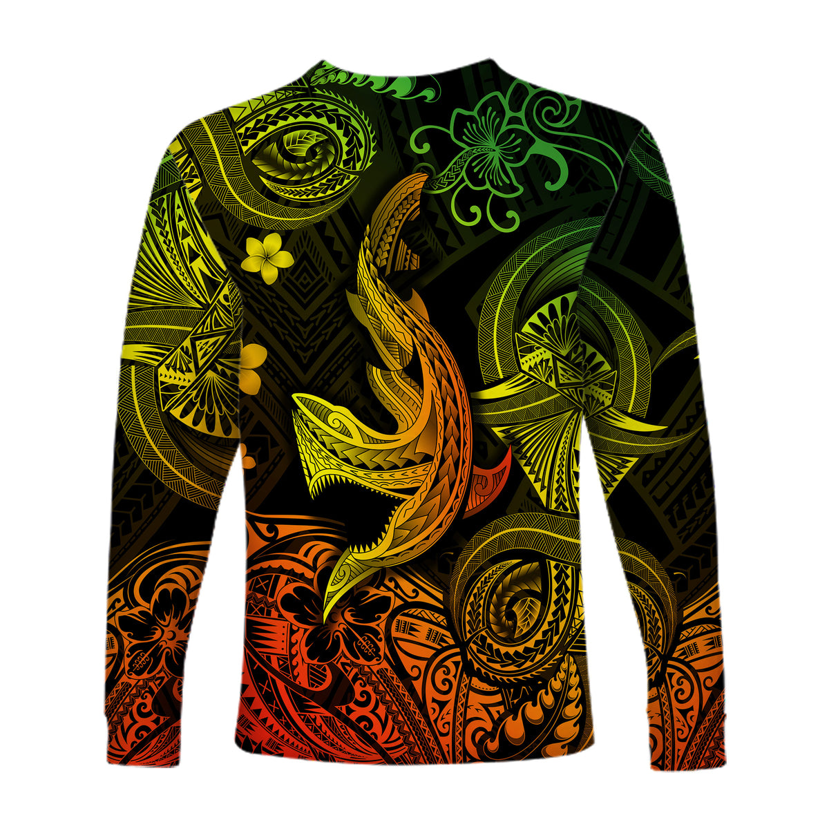 Hawaii Angry Shark Polynesian Long Sleeve Shirt Unique Style - Reggae LT8 - Polynesian Pride
