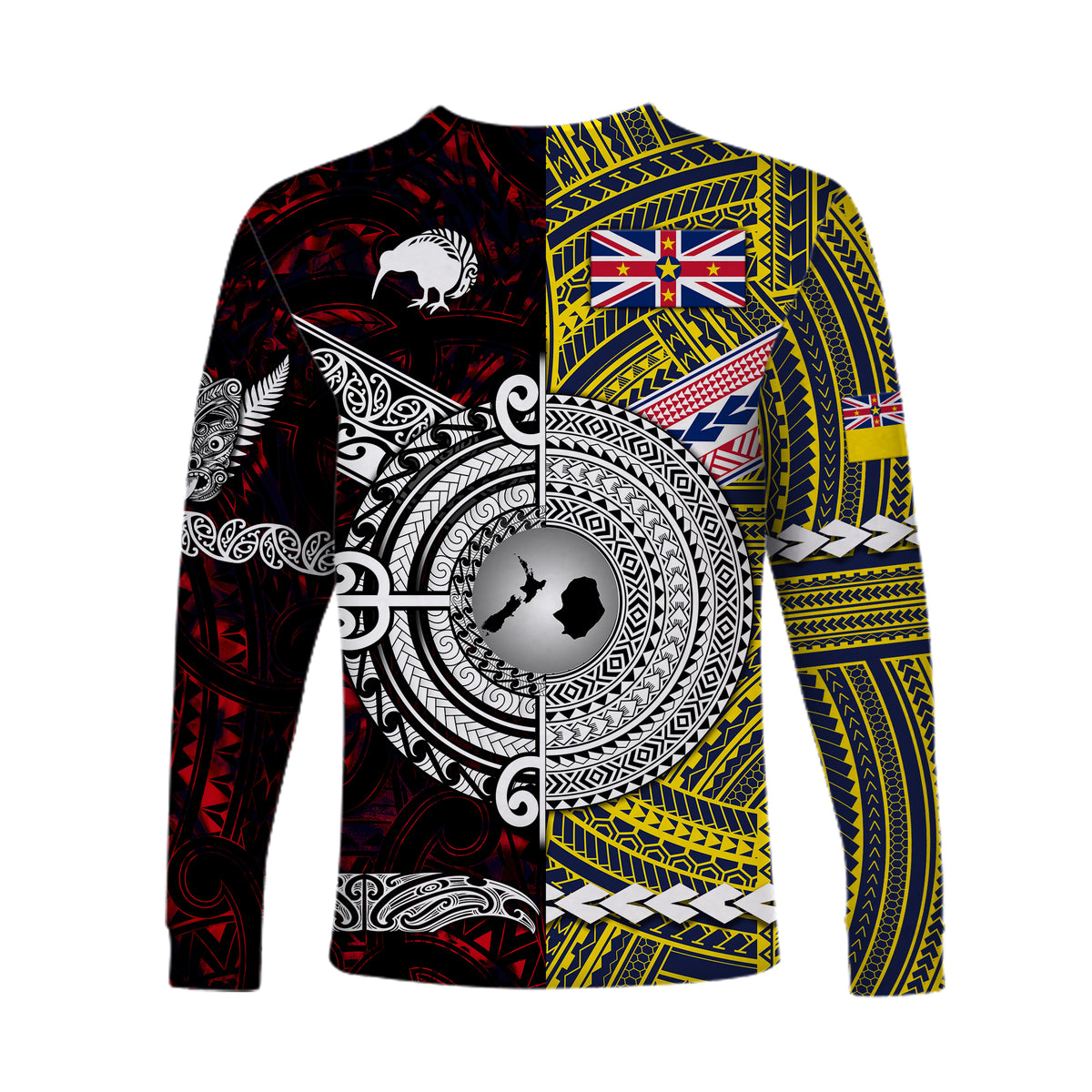 New Zealand Maori Aotearoa And Niue Together Long Sleeve Shirts - Red LT8 - Polynesian Pride