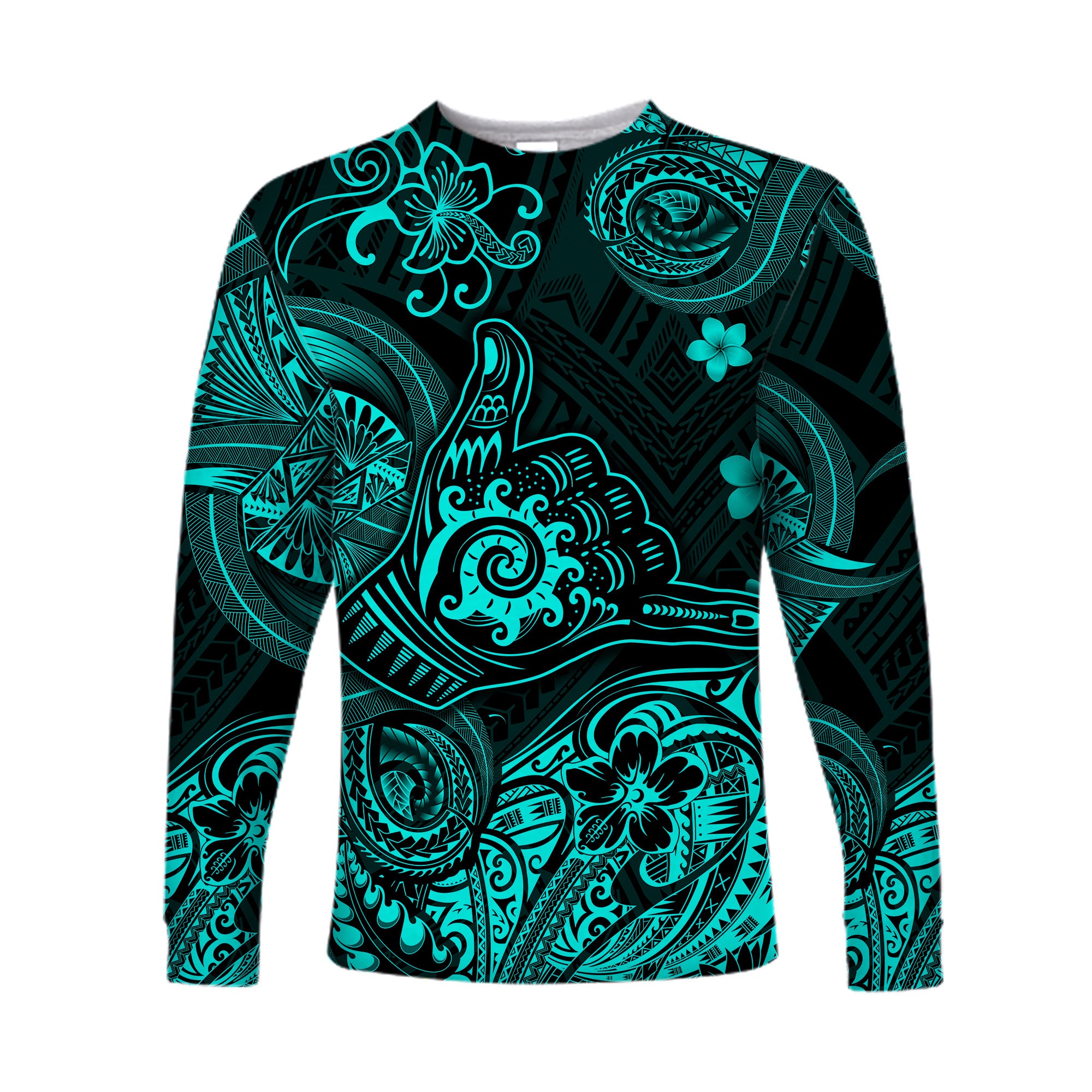 (Custom Personalised) Hawaii Shaka Polynesian Long Sleeve Shirt Unique Style - Turquoise LT8 - Polynesian Pride