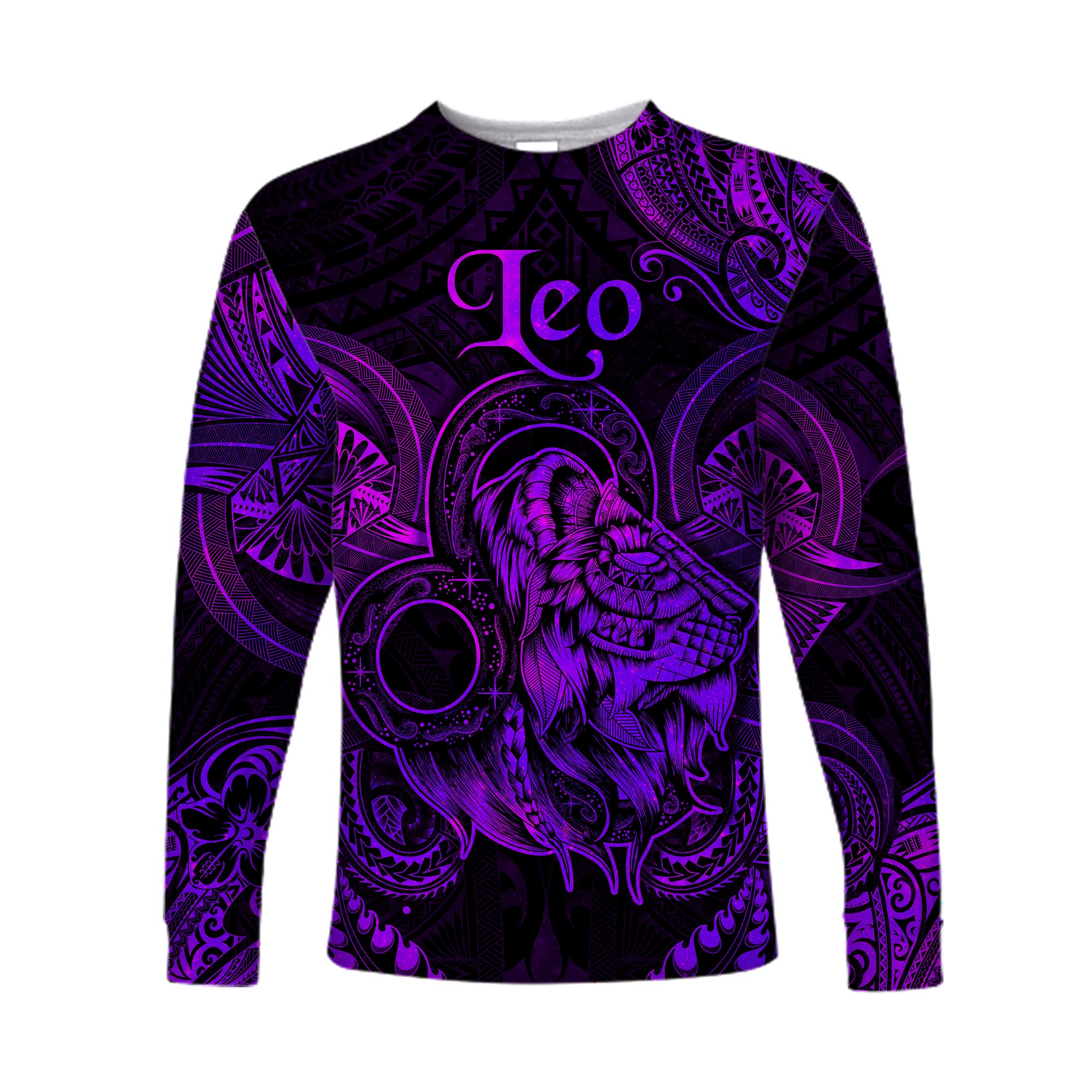 Leo Zodiac Polynesian Long Sleeve Shirt Unique Style - Purple LT8 Unisex Purple - Polynesian Pride