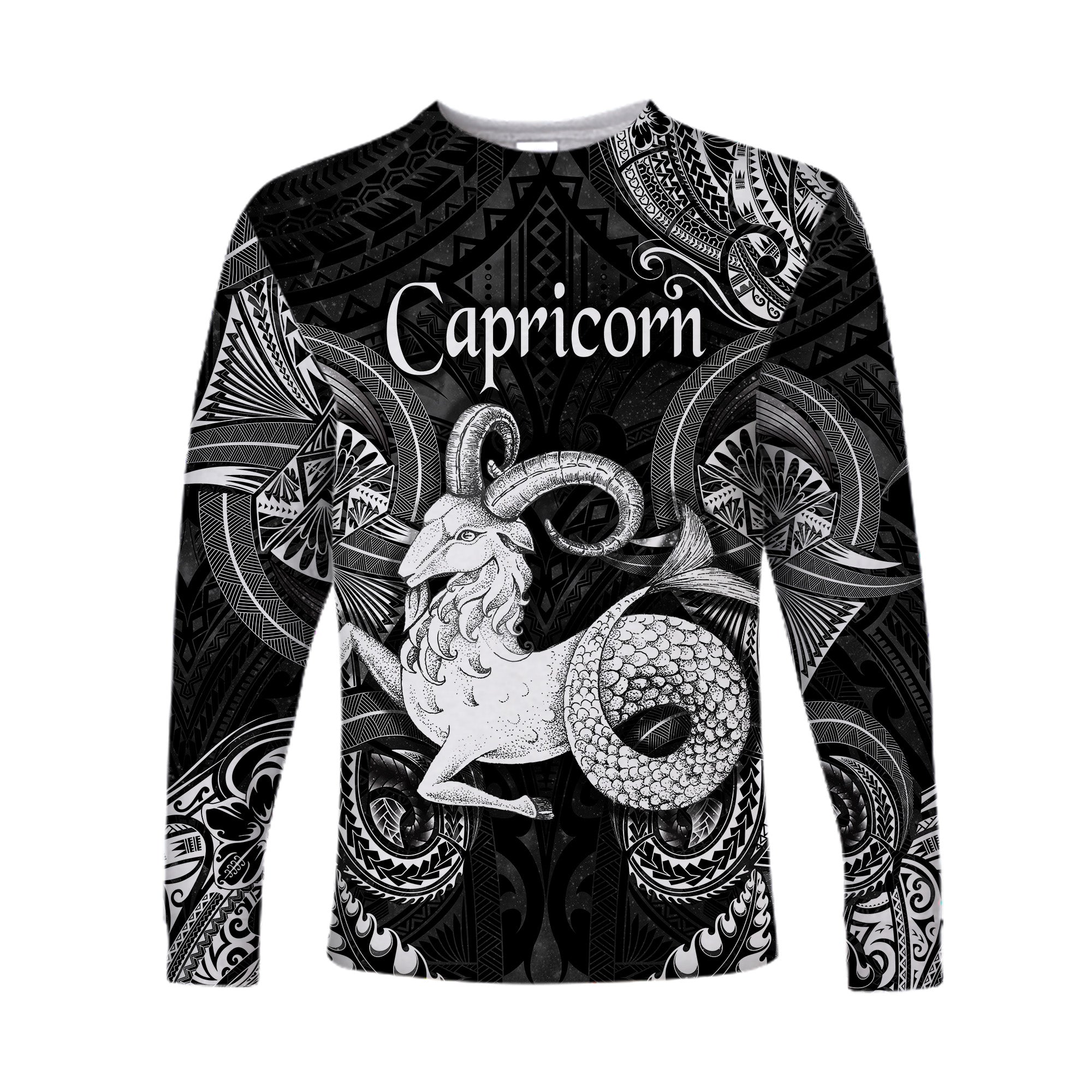 Capricorn Zodiac Polynesian Long Sleeve Shirt Unique Style - Black LT8 Unisex Black - Polynesian Pride