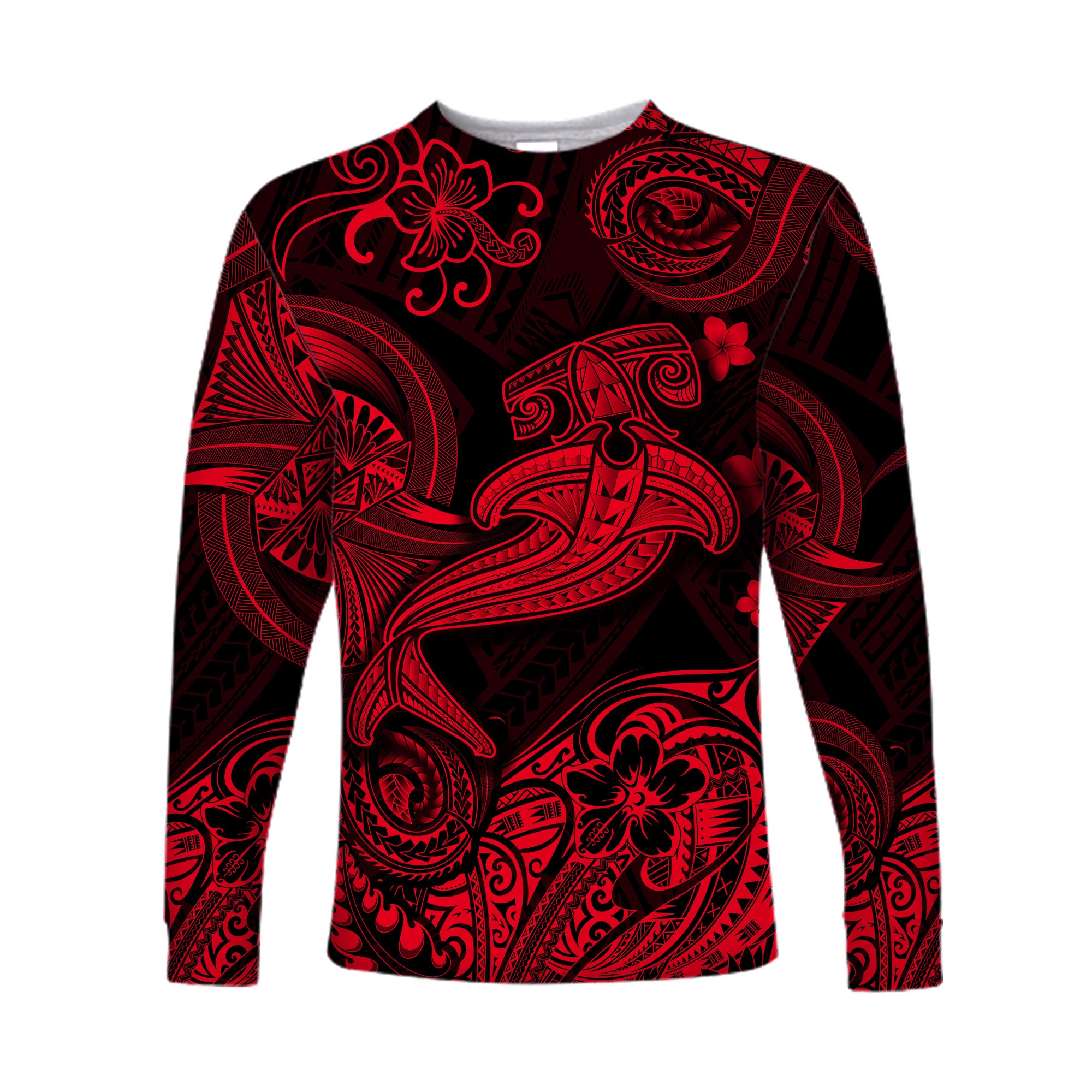 (Custom Personalised) Hawaii Hammer Shark Polynesian Long Sleeve Shirt Unique Style - Red LT8 Unisex Red - Polynesian Pride