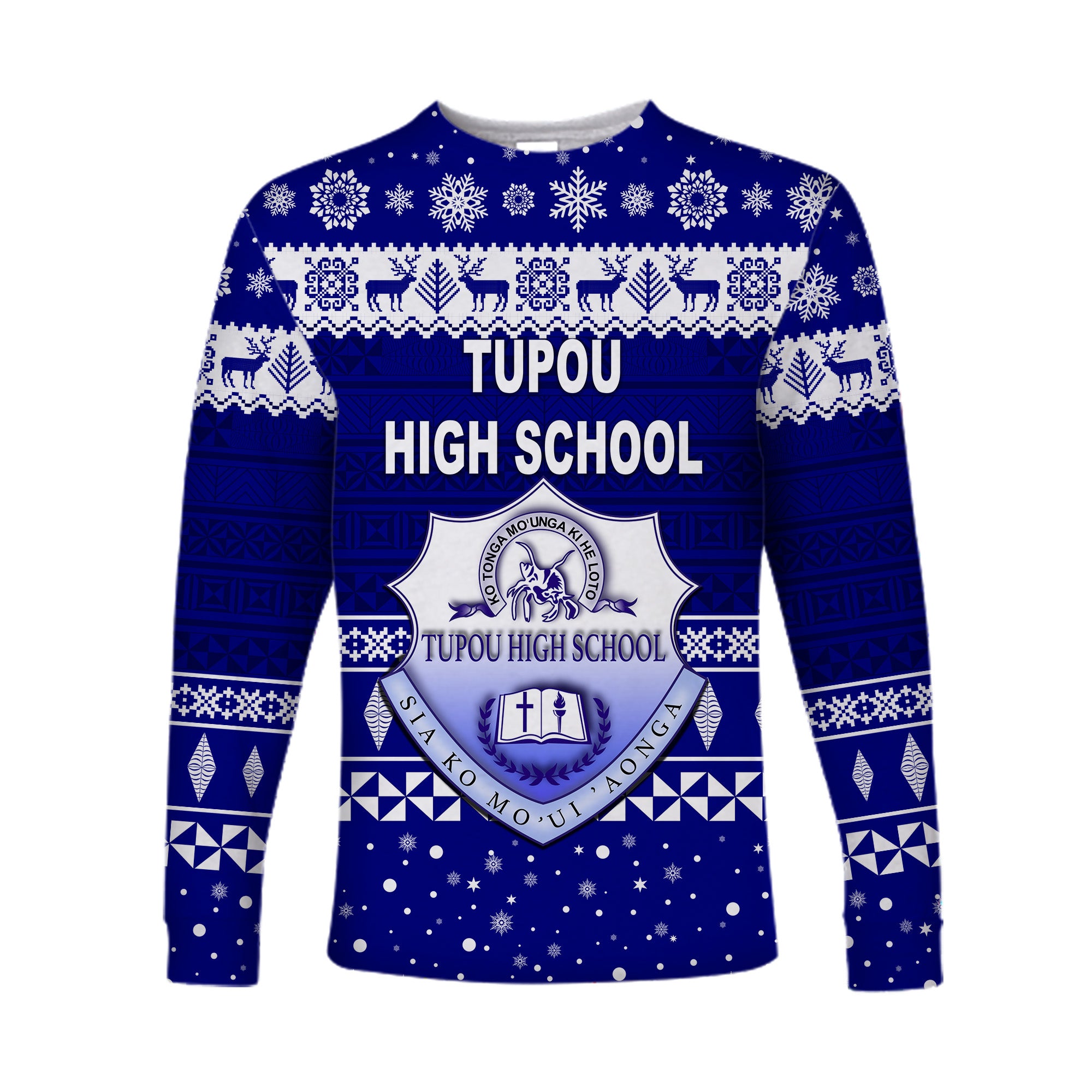 Tupou High School Christmas Long Sleeve Shirt Simple Style LT8 Unisex Blue - Polynesian Pride