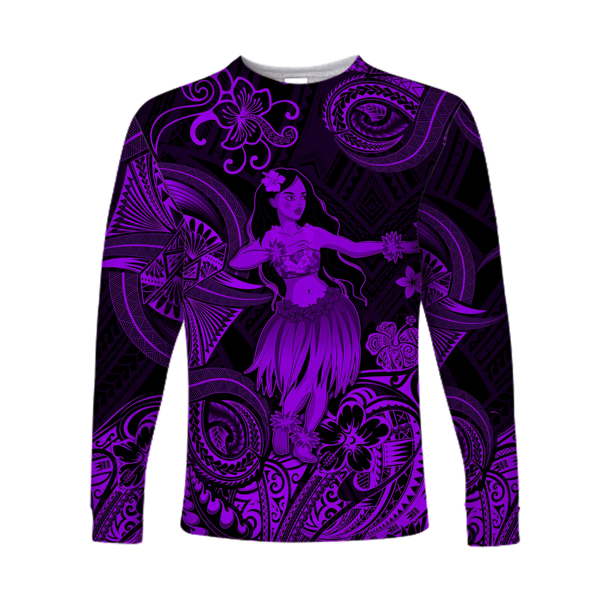 (Custom Personalised) Hawaii Hula Girl Polynesian Long Sleeve Shirt Unique Style - Purple LT8 Unisex Purple - Polynesian Pride